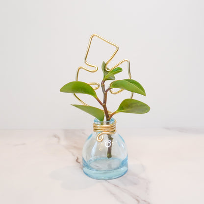 Blue Mini Propagation Jar with Monstera Trellis