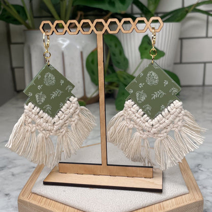 Botanical Monstera Macrame Earrings