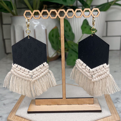 Botanical Leaf Hexagon Macrame Earrings