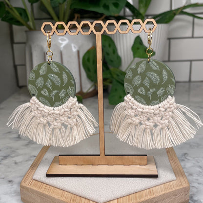 Botanical Palm Leaf Macrame Earrings