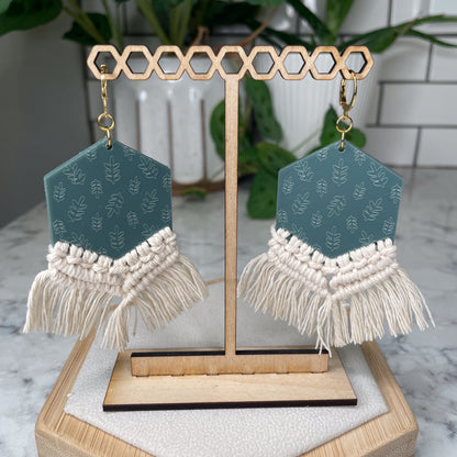 Botanical Leaf Hexagon Macrame Earrings