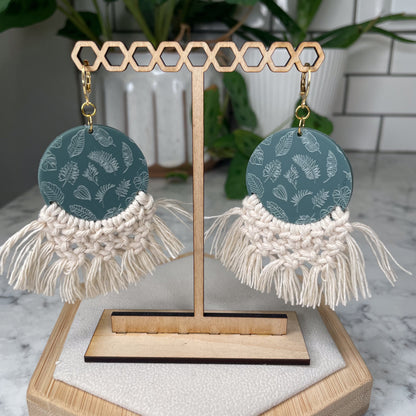 Botanical Palm Leaf Macrame Earrings