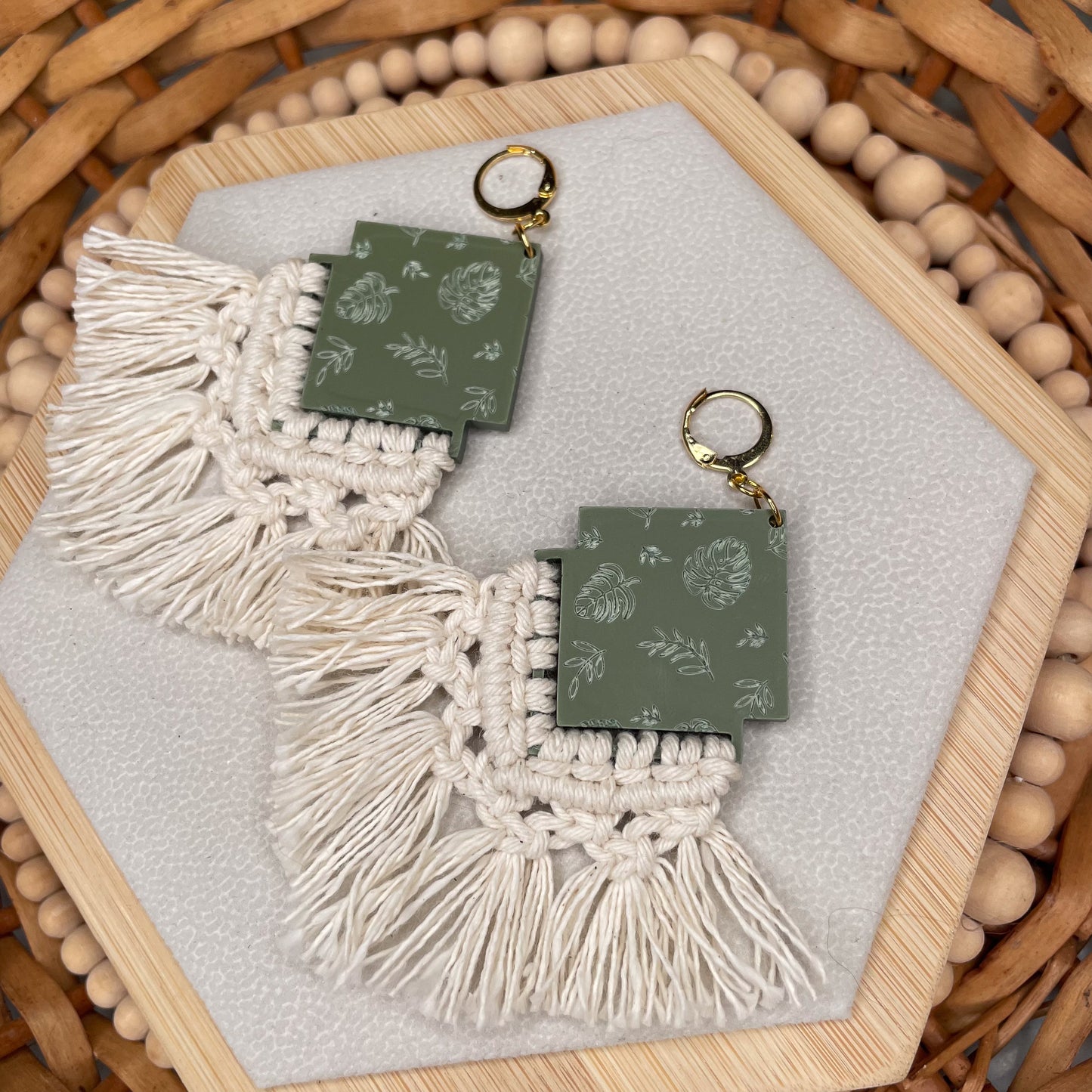 Botanical Monstera Macrame Earrings