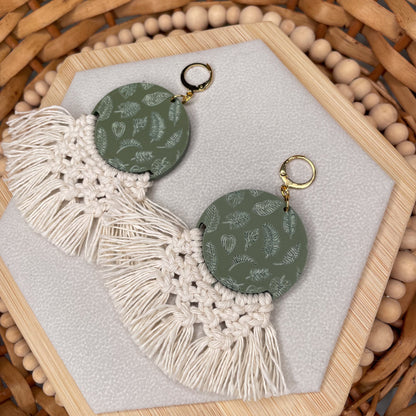 Botanical Palm Leaf Macrame Earrings