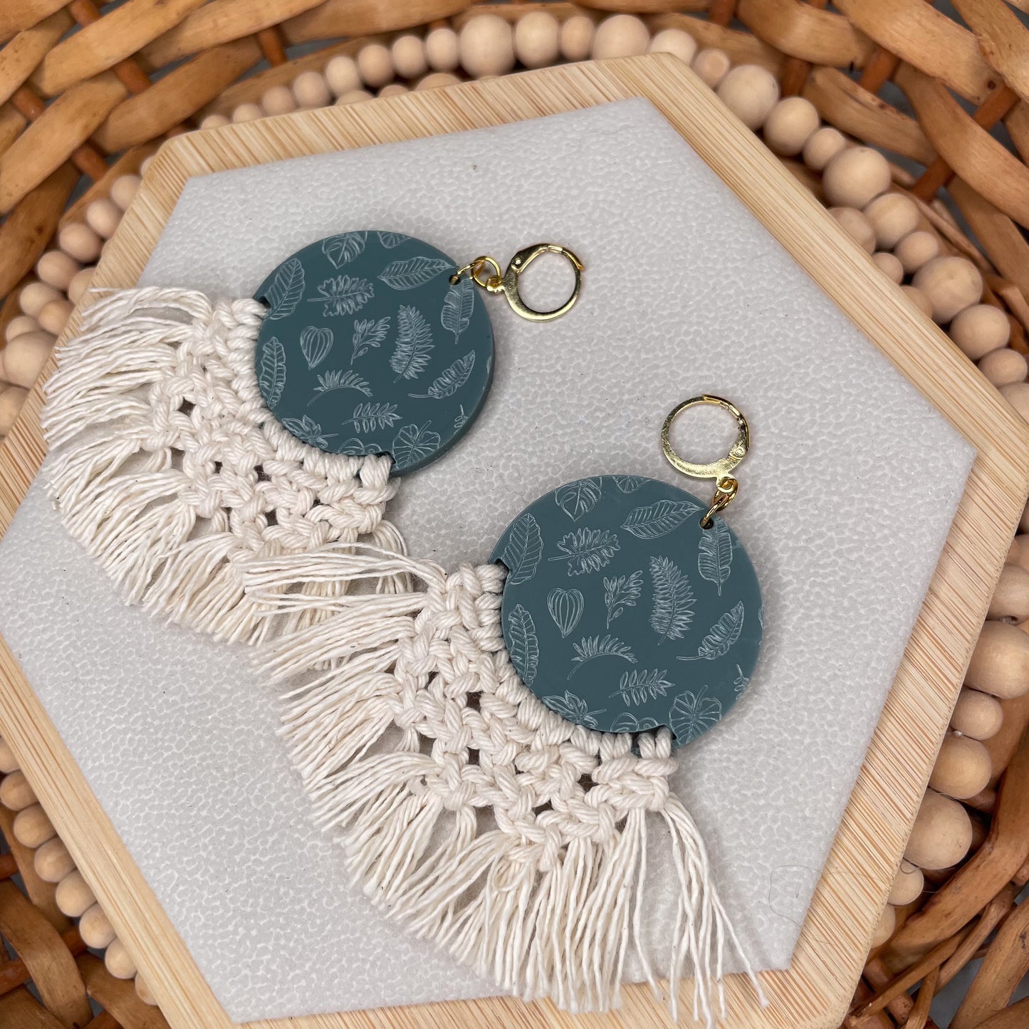 Botanical Palm Leaf Macrame Earrings