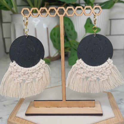 Botanical Palm Leaf Macrame Earrings