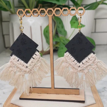 Botanical Monstera Macrame Earrings